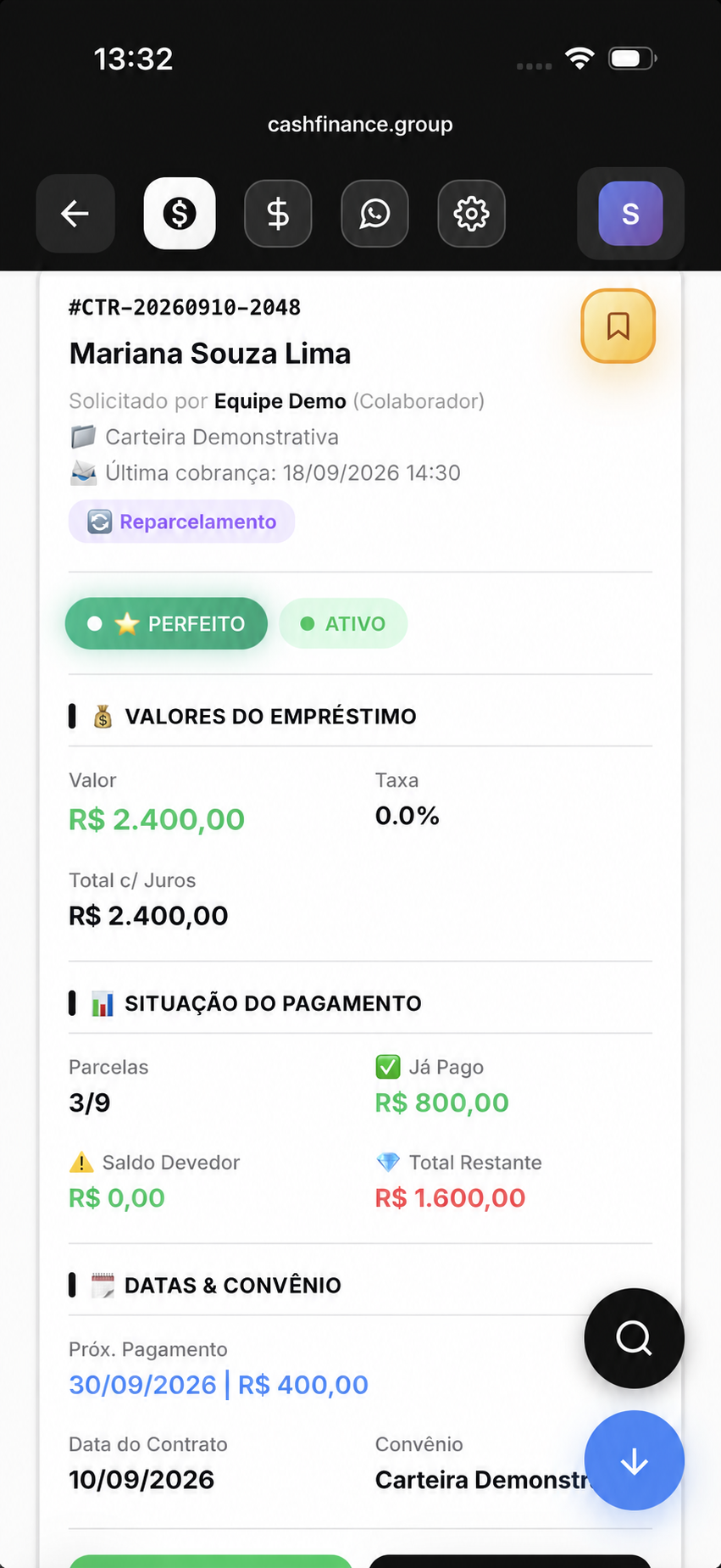 Detalhes demonstrativos de um empréstimo no BSPay